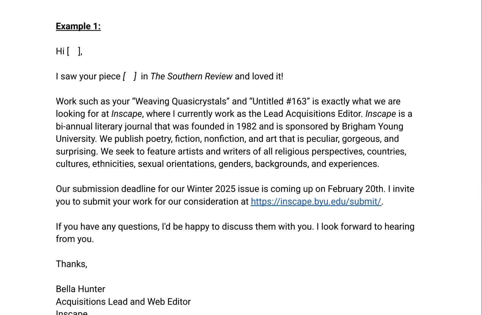 Acquisition Email Samples